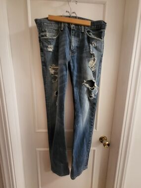 Levi's Blue Distressed Wide-Leg Jeans